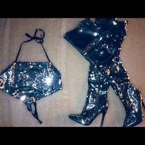 Silver sequins halter top n boots